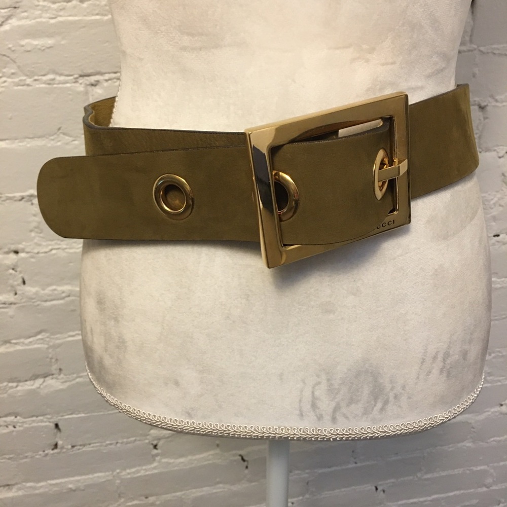 Gucci Tom Ford wide leather belt army green size 34